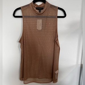 Eloquii Sheer Mock Neck Tank with Crystals 18/20